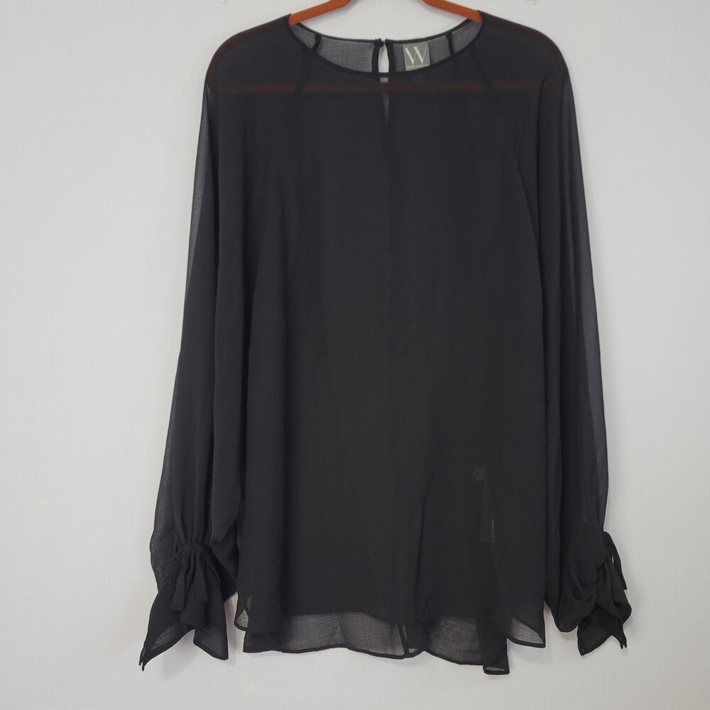 Worthington Sheer Chiffon Long Bishop Sleeve Top size XL Black Goth Witchy New